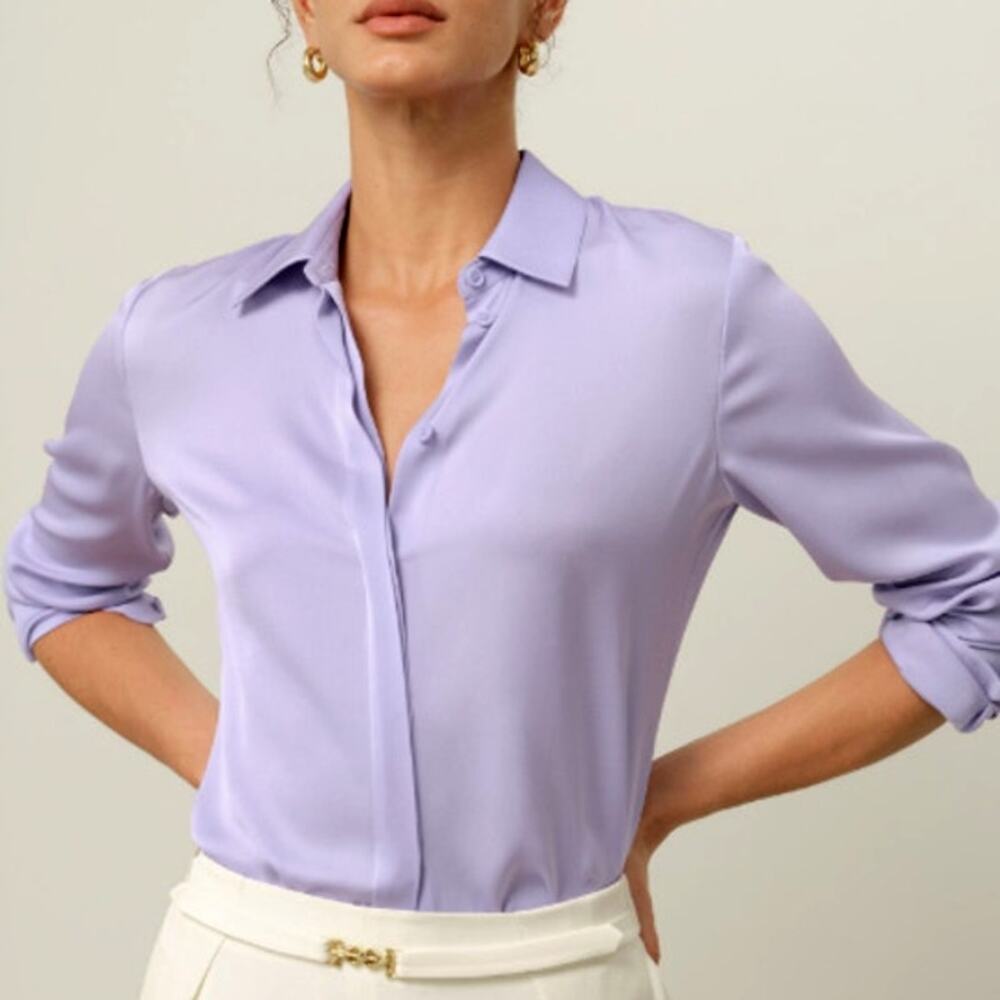 Lilysilk Stretch Double Georgette Shirt Orchid Petal Size M